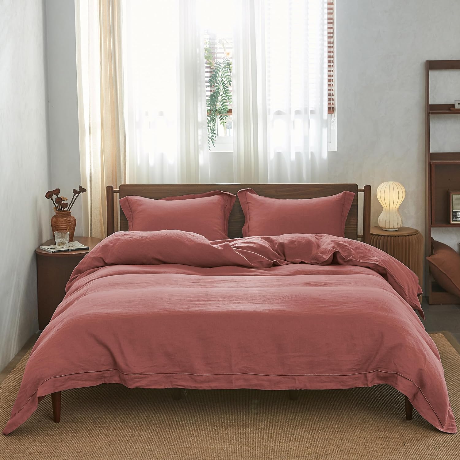 Simple&Opulence 100% Linen Duvet Cover Set with Embroidery Washed - 3 Pieces (1 Duvet Cover with 2 Pillow Shams) with Button Closure Soft Breathable Farmhouse - Linen, King Size - Image 12