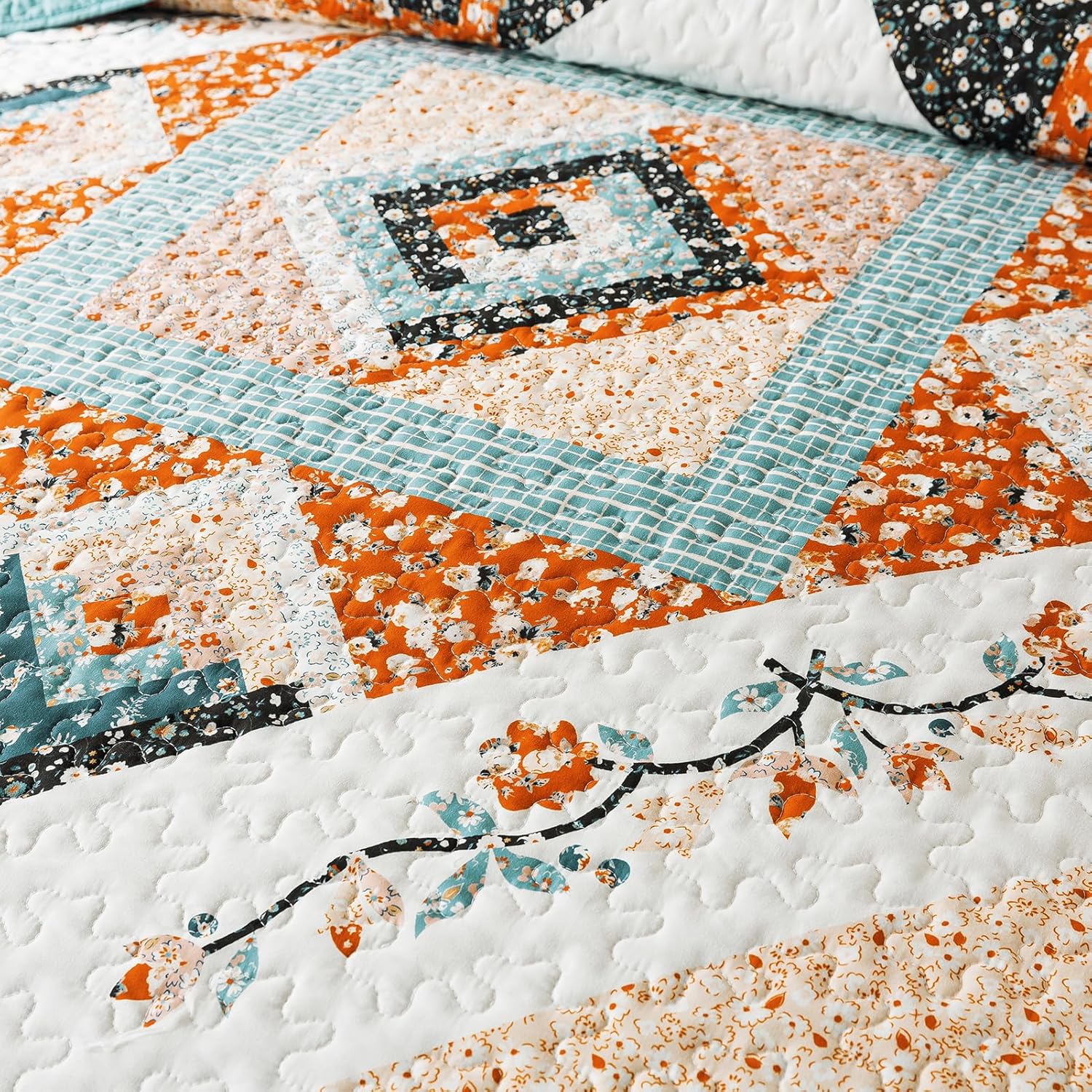 BEDIFANY Cotton King Size Quilt Sets, Lightweight King Quilt Bedding Set (98 x 106 inch) Garden Style Floral Bedspread King Size Coverlet Set for Bed Decorations - All Seasons, 3 Pieces - Image 5