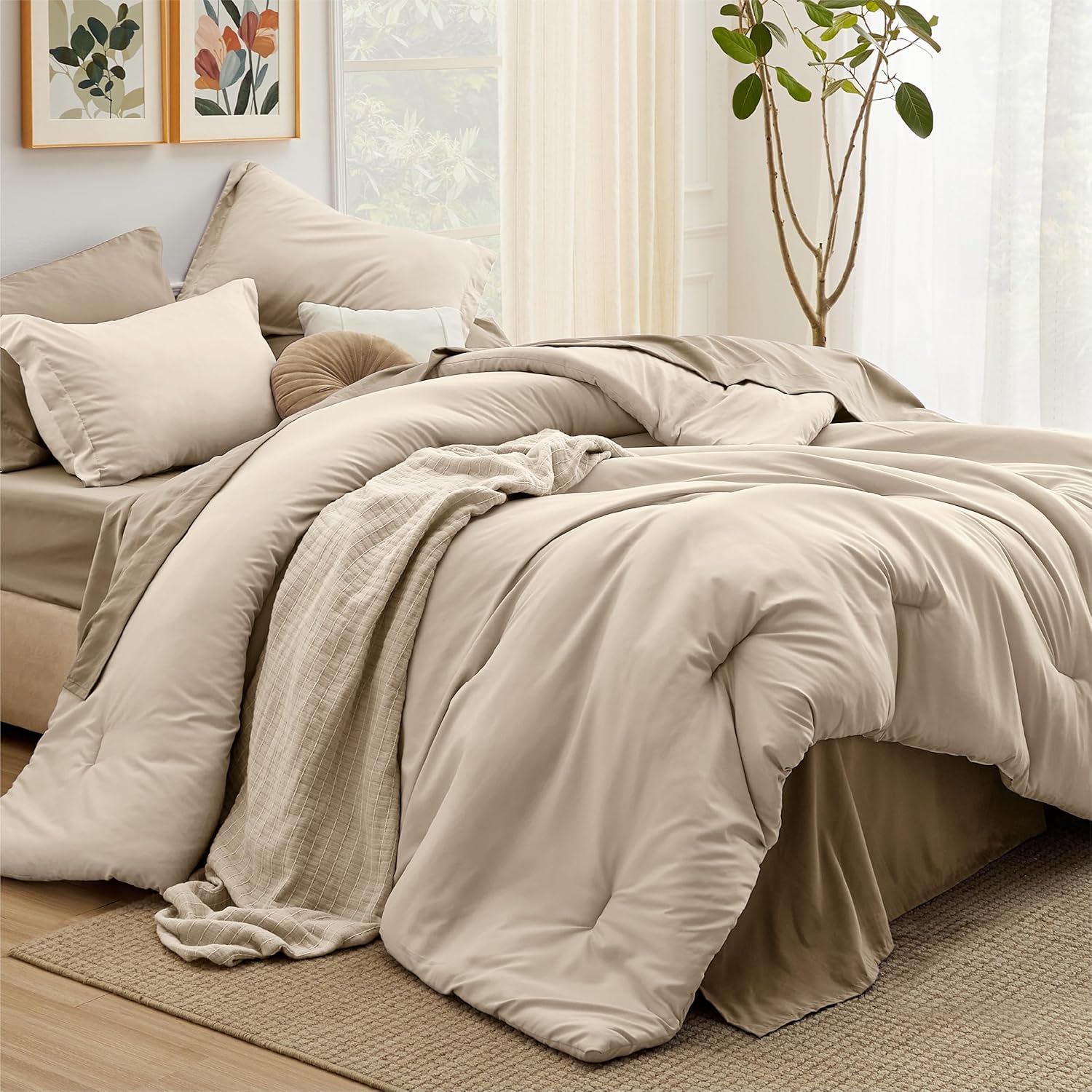 Bedsure King Size Comforter Set - 7 Pieces Beige King Bedding Set for All Seasons, Boho Contrasting Design Bed in a Bag with Comforter, Sheets, Pillowcases & Shams - Image 23