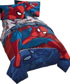 Jay Franco Marvel Spiderman Burst 4 Piece Twin Bed Set - Includes Reversible Comforter & Sheet Set - Bedding - Super Soft Fade Resistant Microfiber - (Official Marvel Product)