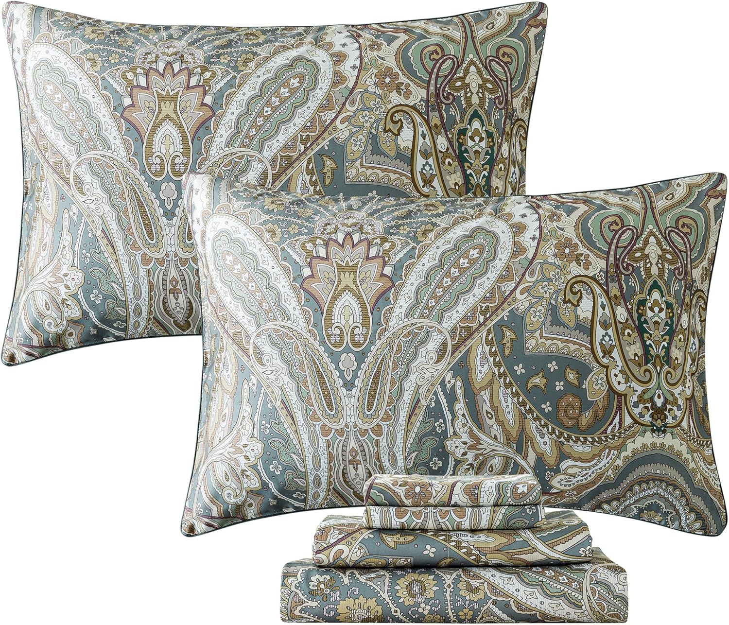 FADFAY Shabby Floral Bedding Elegant Peony Sheets Set Luxury Bedding Collections 100% Egyptian Cotton Deep Pocket, 4 Piece-King Size - Image 32