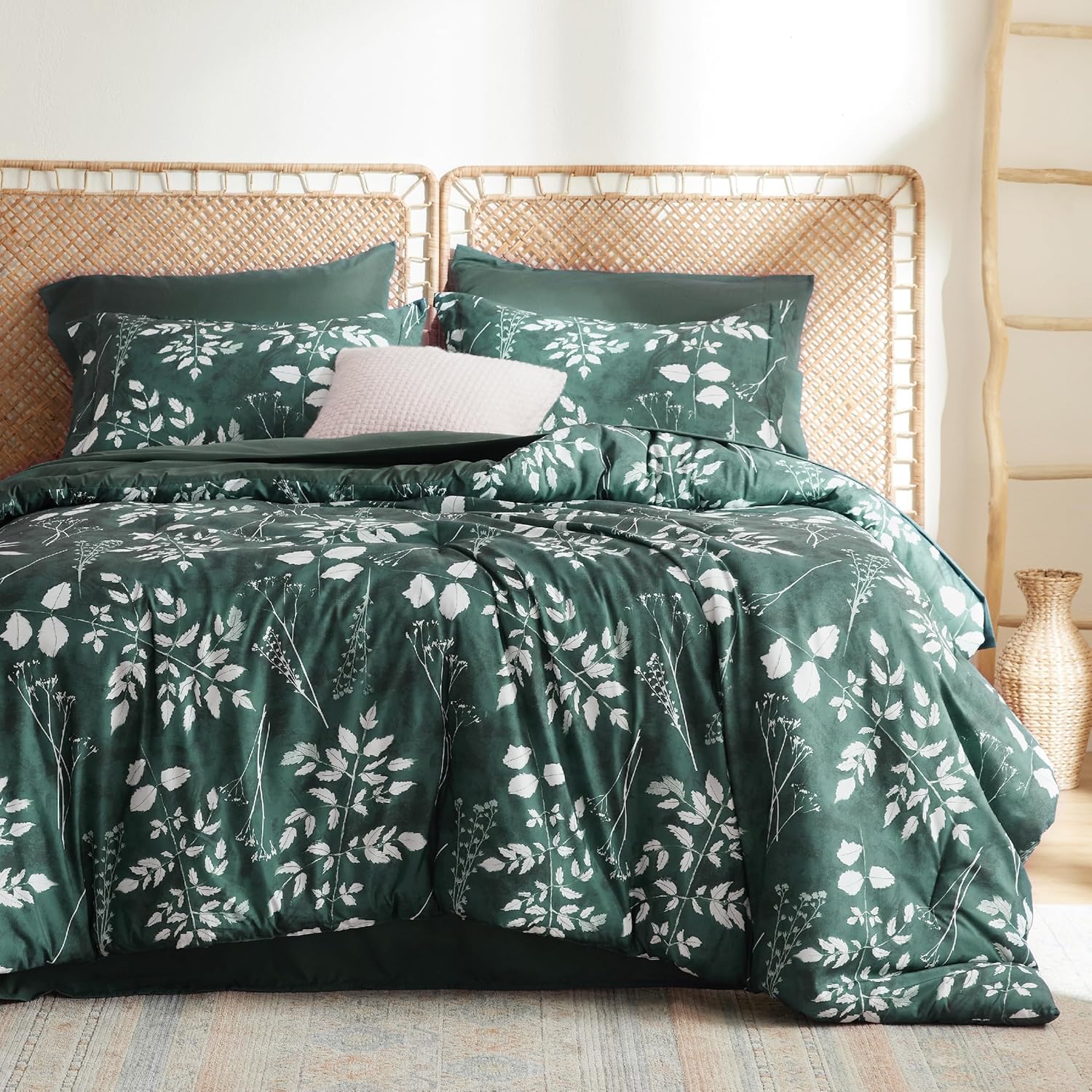 Bedsure Queen Comforter Set - 7 Pieces Floral Sage Green Soft Bedding Sets, Queen Bed in a Bag with Botanical Flowers Comforter, Sheets, Pillowcases & Shams - Image 18