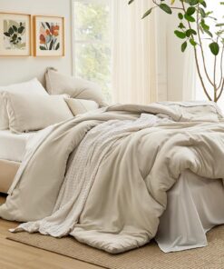 Bedsure King Size Comforter Set - 7 Pieces Beige King Bedding Set for All Seasons, Boho Contrasting Design Bed in a Bag with Comforter, Sheets, Pillowcases & Shams