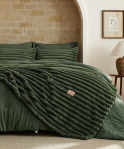 Bedsure Gentlesoft 2-in-1 King Size Comforter Set and Detachable Fluffy Blanket, Olive Green Bedding Set for All Season Use, SnapTech Design for Space Saving(Includes 2 Pillow Shams,2 Pillowcases)
