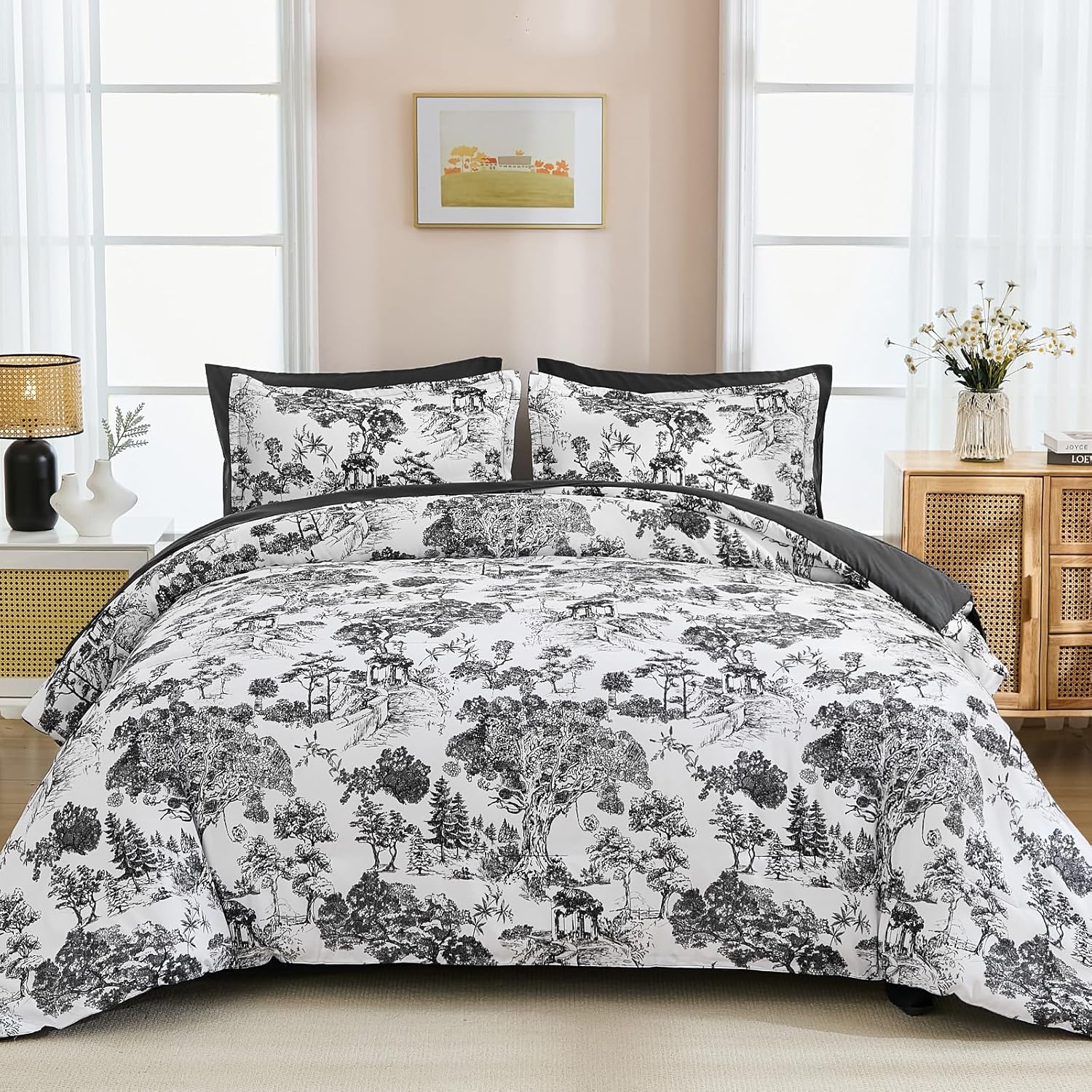 DJY Blue Comforter Set Queen, 7 Pieces Bed in a Bag Queen Size Botanical Comforters with Sheets Elegant Plants Print Soft Microfiber Reversible Complete Bedding Sets for All Season - Image 7