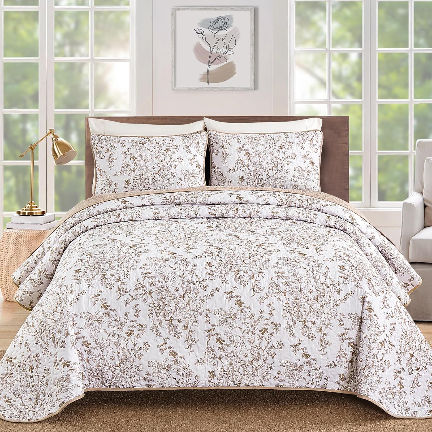 WONGS BDEEING Quilt Queen Size, Sage Green Quilt Bedding Set with 2 Pillowcases, Botanical Quilt for Queen Bed, Soft Microfiber Lightweight Coverlet Bedspread for All Season (96"×90", 3 Pieces) - Image 8