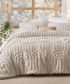 Bedsure Boho Tufted King Comforter Set - Beige Boho Bedding Comforter Sets, 3 Pieces Farmhouse Shabby Chic Embroidery Bed Set, Soft Fluffy Cozy Arch Pattern Comforter for All Seasons