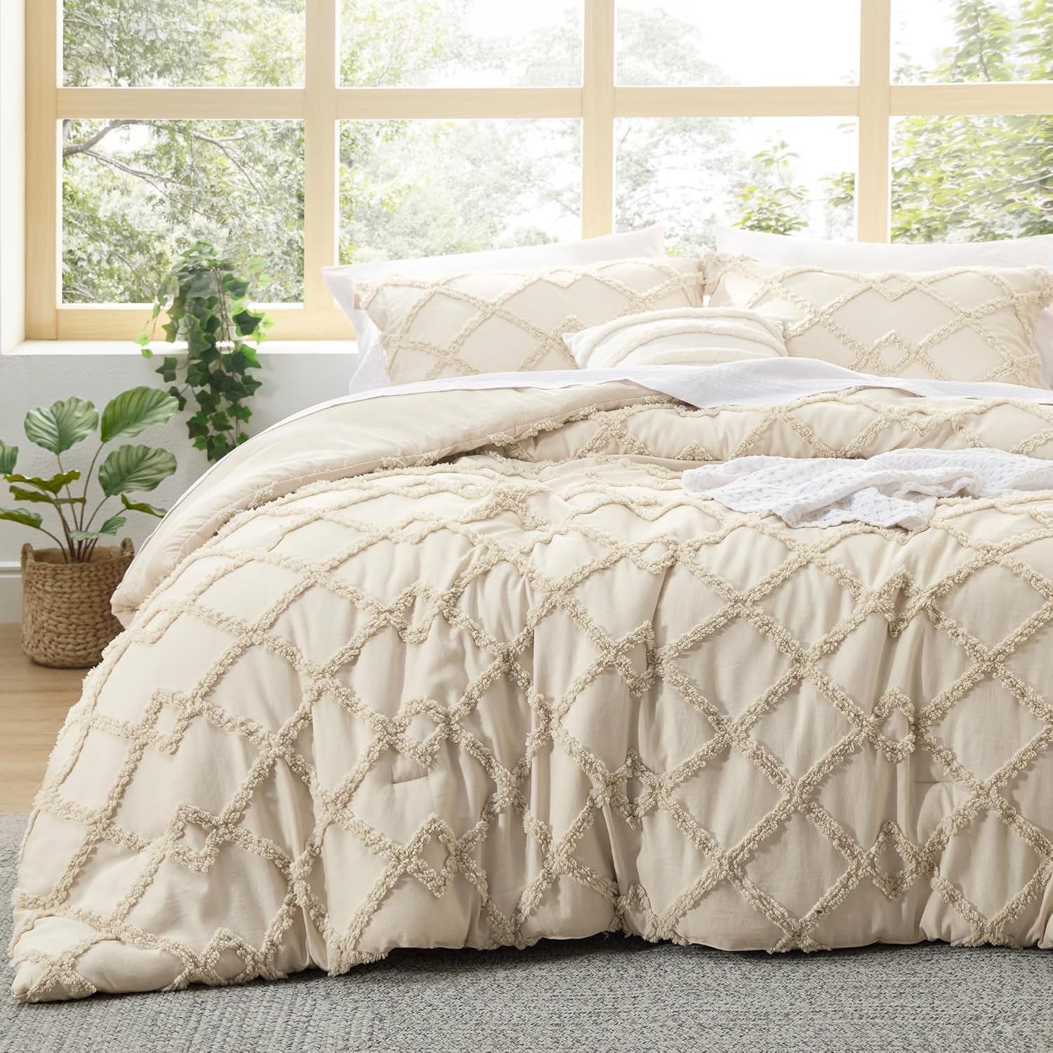 Bedsure Tufted Boho Comforter Set Twin Size - Beige Boho Bed Set, GentleSoft™ 2 Pieces Farmhouse Shabby Chic Embroidery Bedding, Gifts for Woman, Soft Jacquard Twin Comforter for All Seasons - Image 32