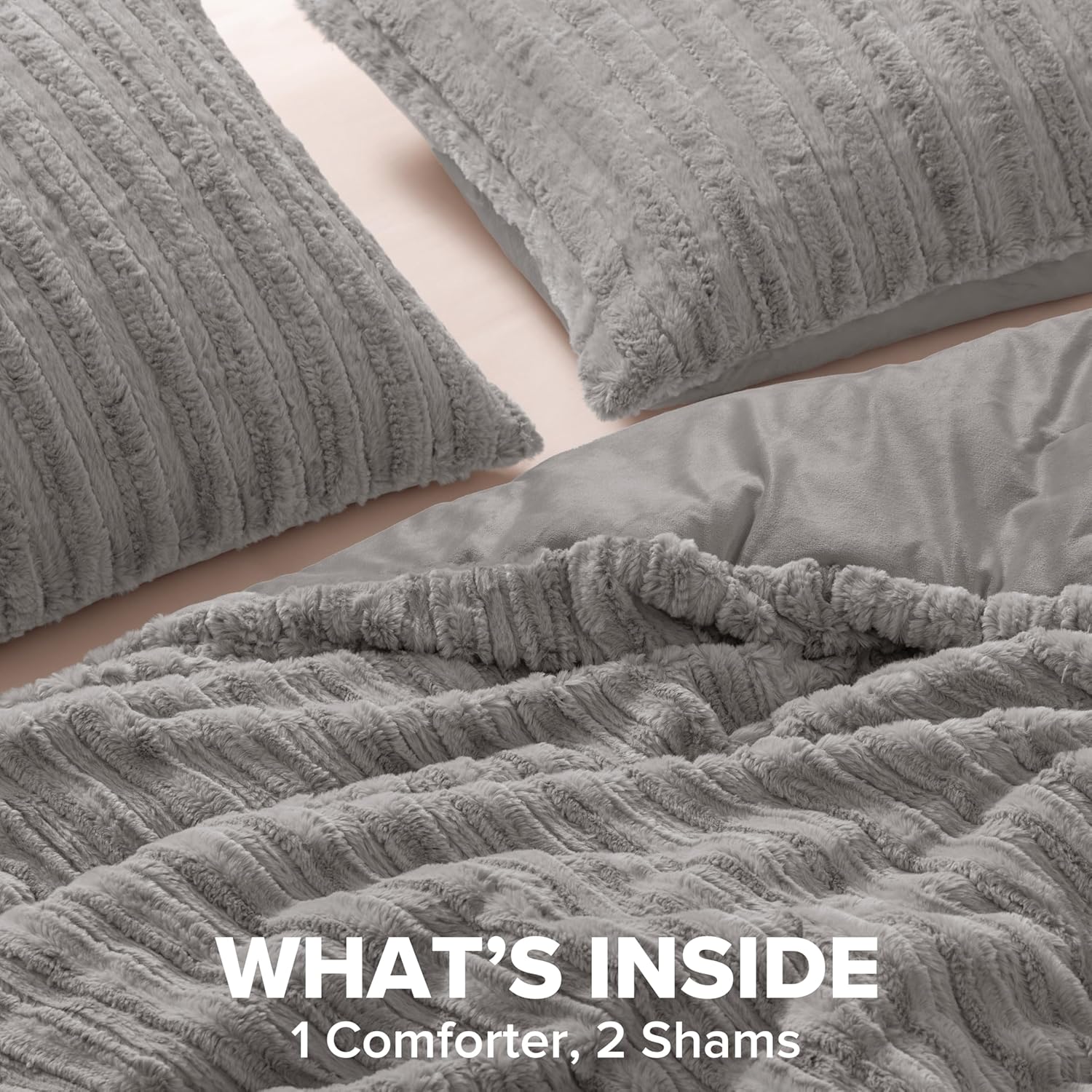 UGG Full/Queen Comforter Set with 2 Pillow Shams Plush Faux Fur Bedding Soft Warm Down Alternative Comforter Washable Hypoallergenic Fluffy Blanket Set for Bedroom, Full/Queen, Seal Grey (Kenzie) - Image 4