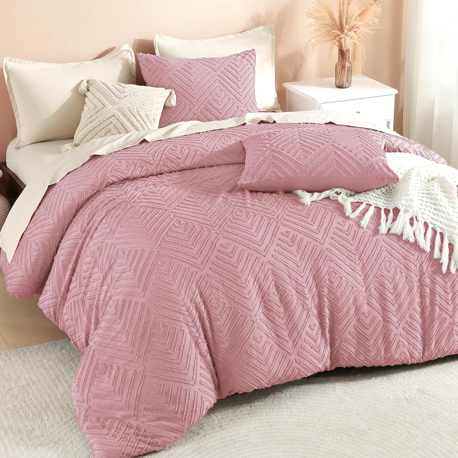 Litanika California King Comforter Set Beige, 3 Pieces Cream Tufted Boho Farmhouse Bedding Comforter Sets, Lightweight Fluffy Comforter Bed Set for All Season (104x96In Comforter and 2 Pillowcases) - Image 14