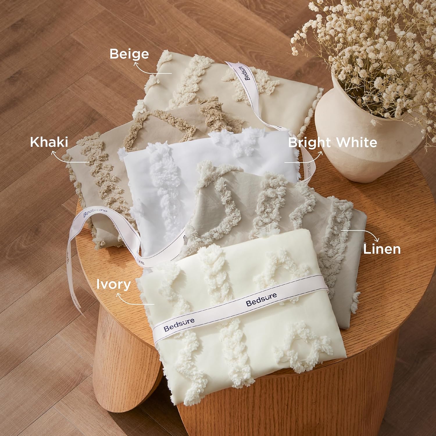 Bedsure Tufted Boho Comforter Set Twin Size - Beige Boho Bed Set, GentleSoft™ 2 Pieces Farmhouse Shabby Chic Embroidery Bedding, Gifts for Woman, Soft Jacquard Twin Comforter for All Seasons - Image 3