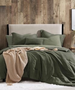 Geniospin King Comforter Set - 7 Pieces Comforter King Size, Soft Solid Bedding Set for All Season, Textured Bed in a Bag with Sheets, Pillowcases & Shams (Dark Green, 102''x90'')