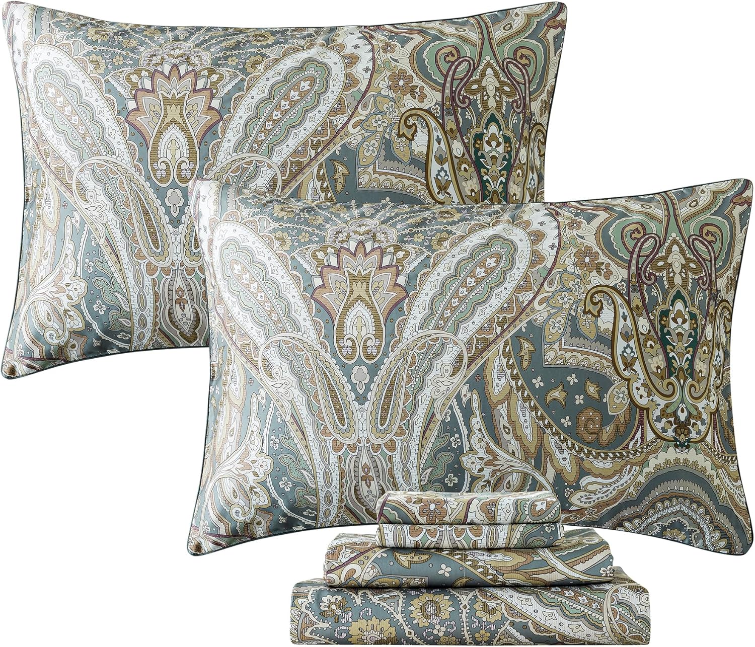 FADFAY Shabby Floral Bedding Elegant Peony Sheets Set Luxury Bedding Collections 100% Egyptian Cotton Deep Pocket, 4 Piece-King Size - Image 19