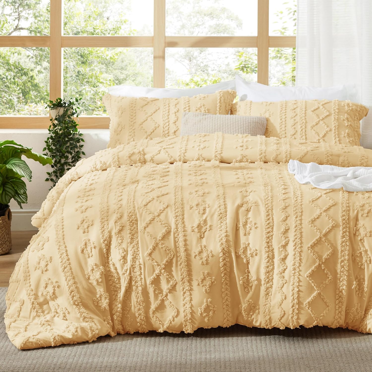 Bedsure Tufted Boho Comforter Set Twin Size - Beige Boho Bed Set, GentleSoft™ 2 Pieces Farmhouse Shabby Chic Embroidery Bedding, Gifts for Woman, Soft Jacquard Twin Comforter for All Seasons - Image 35