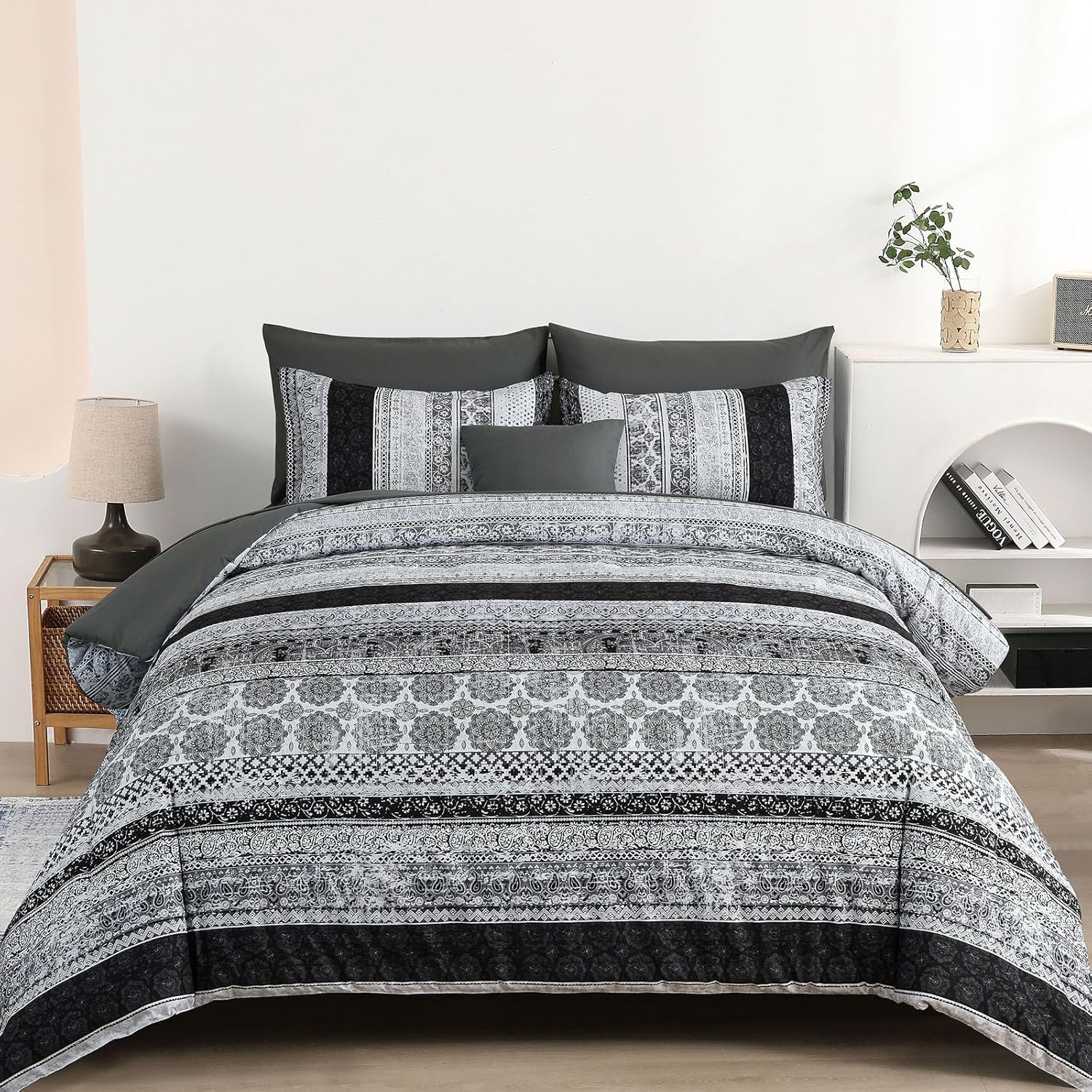 Cottolester Boho Comforter Set Full Size 8 Piece Bed in a Bag Bohemian Striped Bedding Quilt Set Aqua Paisley Floral Comforter and Sheet Set,Soft Microfiber Complete Bedding Sets for All Season - Image 26