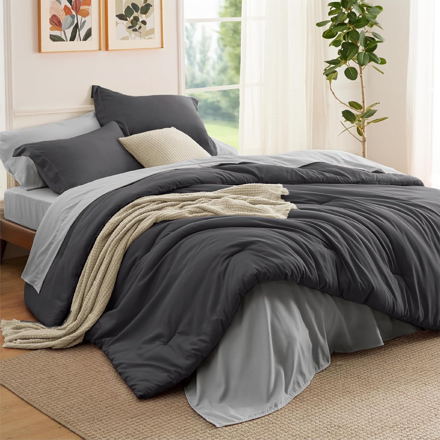 Bedsure Queen Comforter Set - 7 Pieces Grayish Blue Queen Bedding Set for All Seasons, Boho Contrasting Design Bed in a Bag with Comforter, Sheets, Pillowcases & Shams - Image 22
