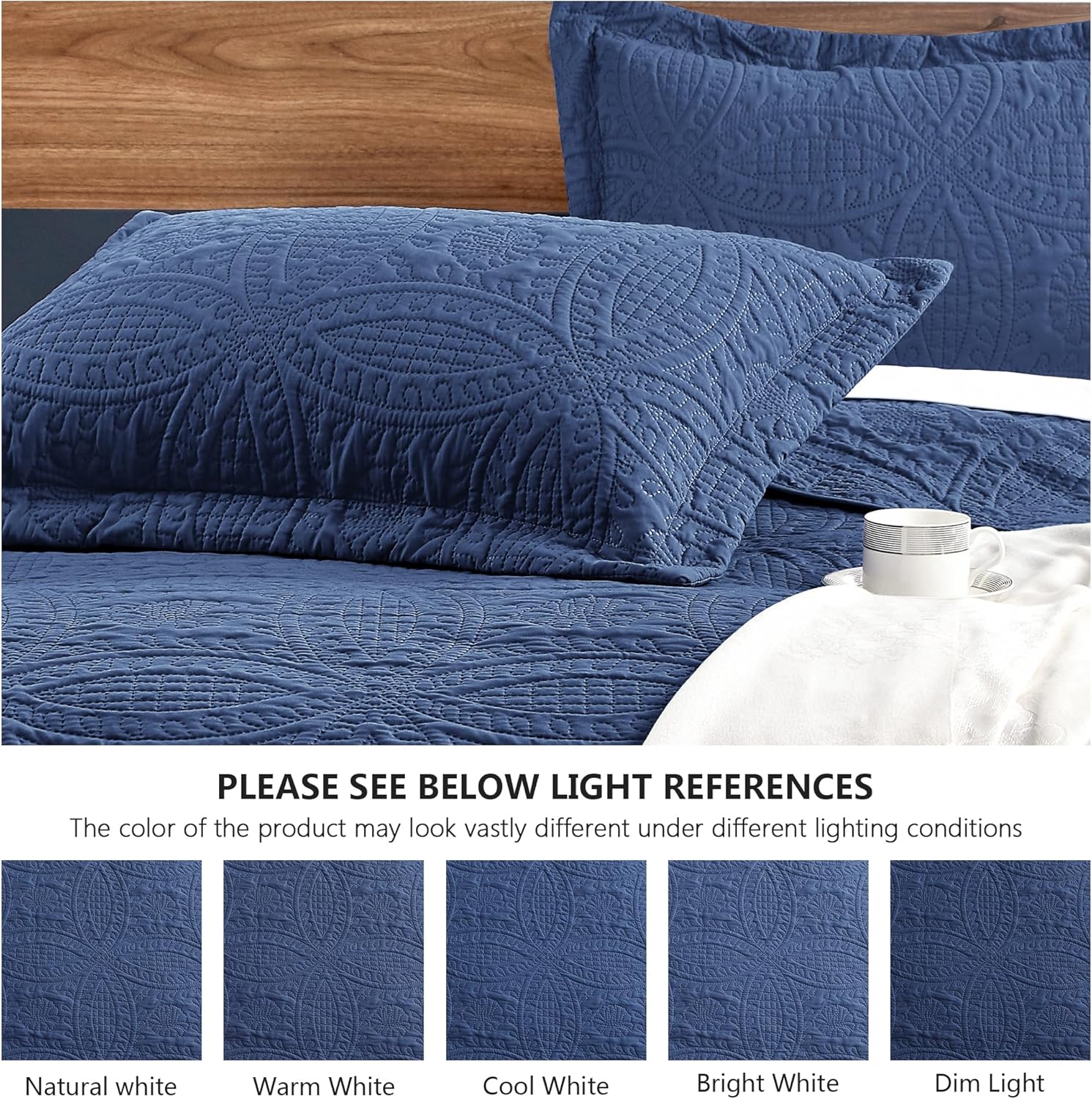 Love's cabin King Size Quilt Set Navy Blue Bedspreads - Soft Bed Summer Lightweight Bedspread Comforter - Modern Style Coin Pattern Coverlet for All Season - 3 Pieces (1 Quilt, 2 Pillow Shams) - Image 5