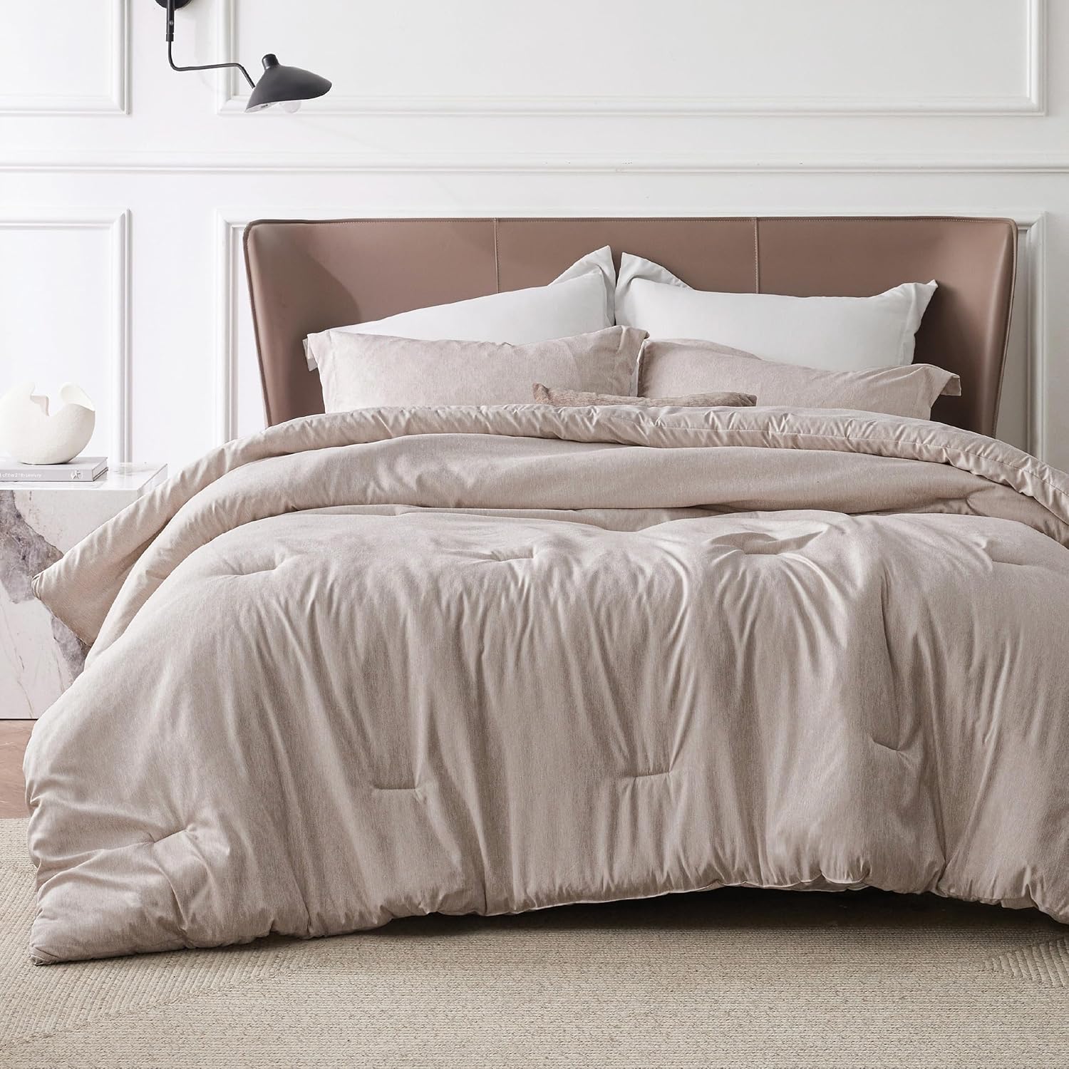 Bedsure Queen Comforter Set - Beige Soft Bedding for All Seasons, Cationic Dyed Bed Set, 3 Pieces, 1 Queen Size Comforter (90"x90") and 2 Pillow Shams (20"x26"+2") - Image 19
