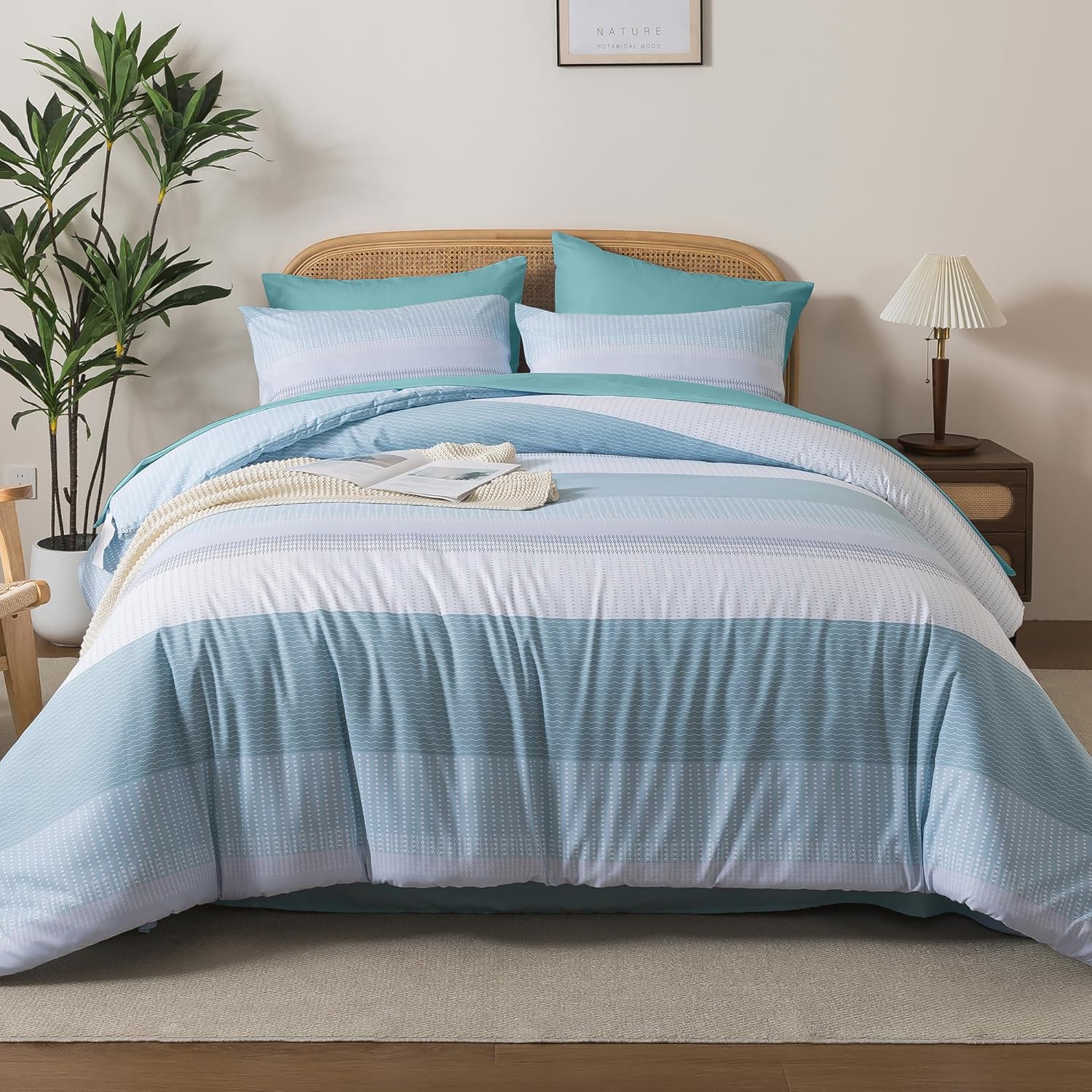 Andency Queen Comforter Set 7 Pieces Bed in a Bag - Black White Grey Striped Lightweight Soft Microfiber All Season Queen Size Bedding Set with Comforter, Fitted & Flat Sheet, Pillowcases & Shams - Image 19