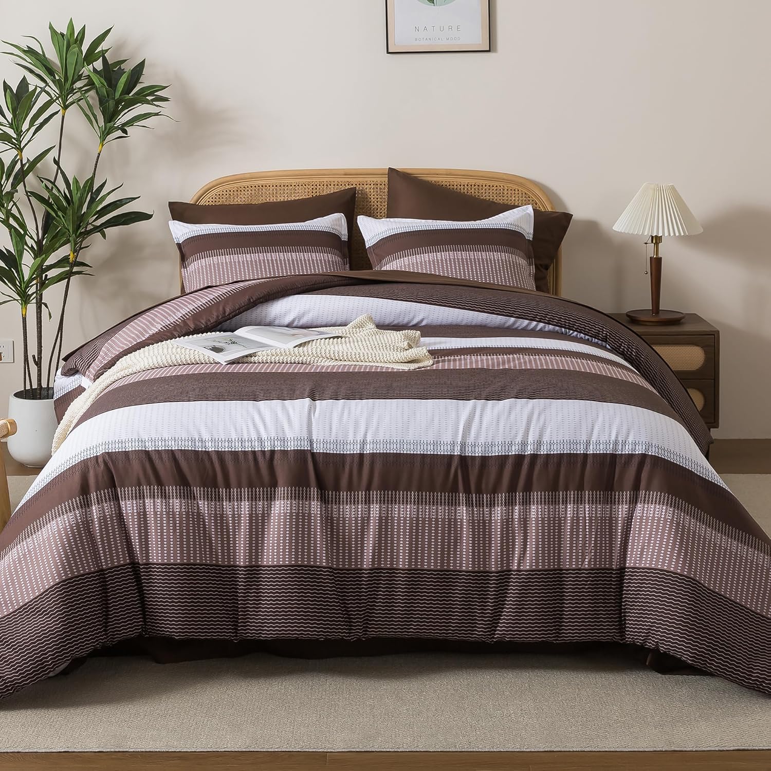 Andency Queen Comforter Set 7 Pieces Bed in a Bag - Black White Grey Striped Lightweight Soft Microfiber All Season Queen Size Bedding Set with Comforter, Fitted & Flat Sheet, Pillowcases & Shams - Image 20