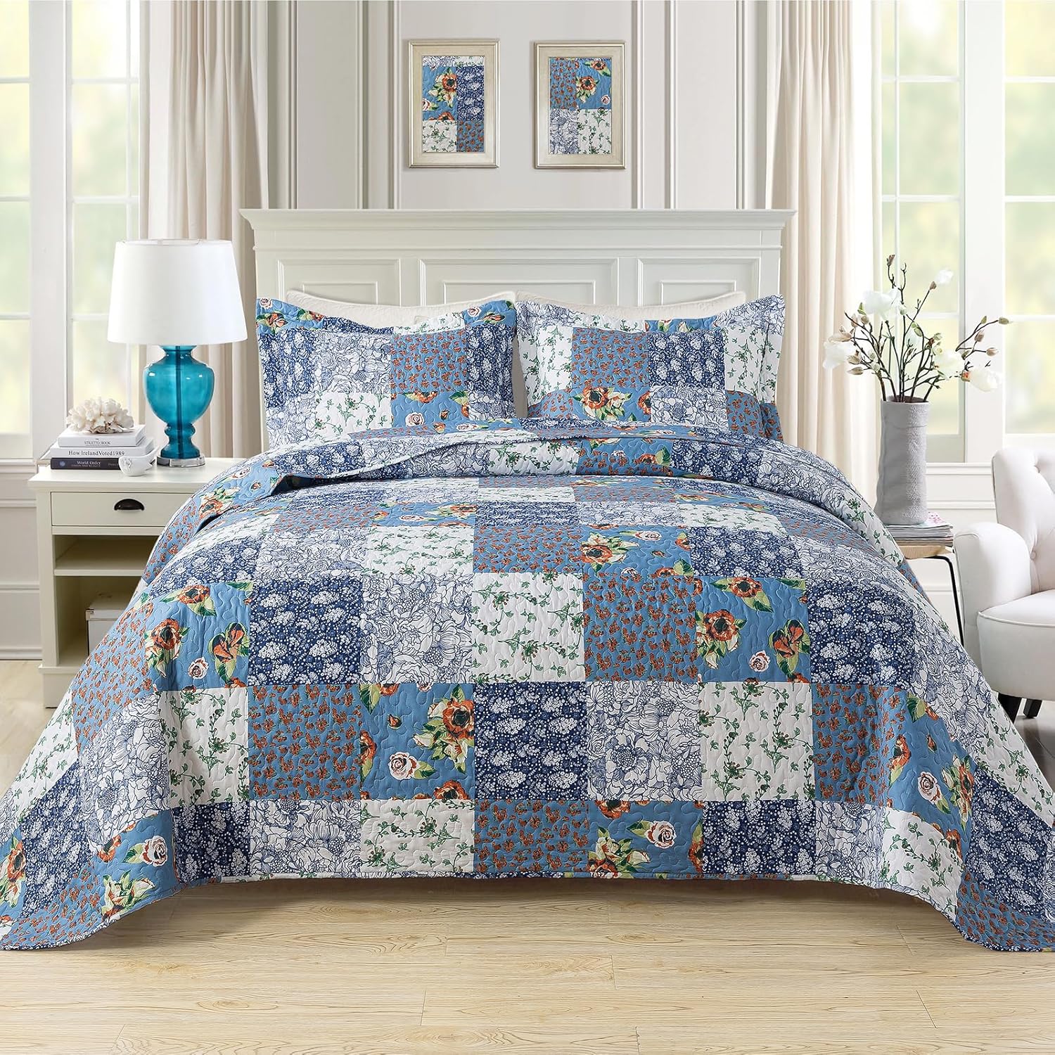 BEDIFANY Cotton King Size Quilt Sets, Lightweight King Quilt Bedding Set (98 x 106 inch) Garden Style Floral Bedspread King Size Coverlet Set for Bed Decorations - All Seasons, 3 Pieces - Image 19