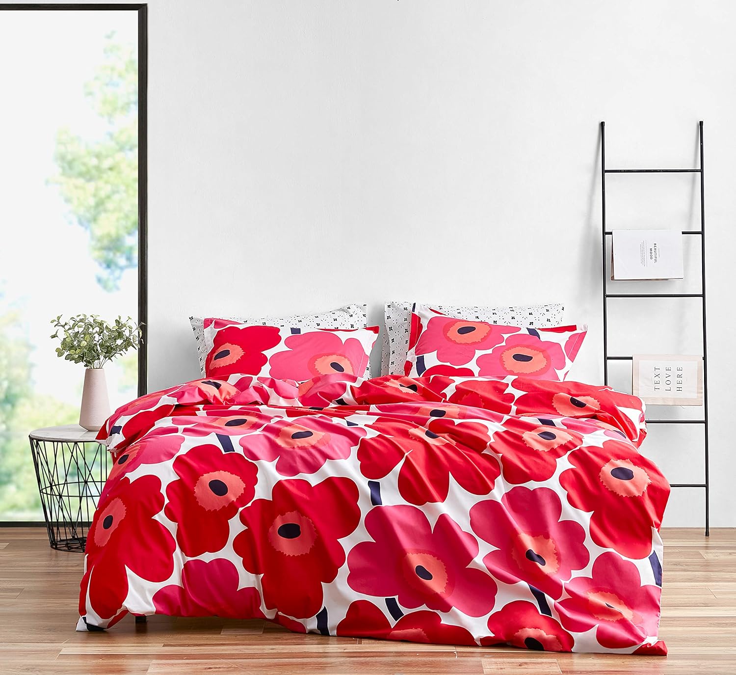 MARIMEKKO - King Comforter Set, 100% Cotton Bedding with a Naturally Soft Feel, Medium Weight for Year Round Comfort, 3 Piece Bed Set with Matching Pillowcases (Unikko Red)