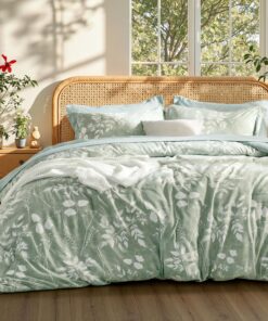 Bedsure Queen Comforter Set - 7 Pieces Floral Sage Green Soft Bedding Sets, Queen Bed in a Bag with Botanical Flowers Comforter, Sheets, Pillowcases & Shams