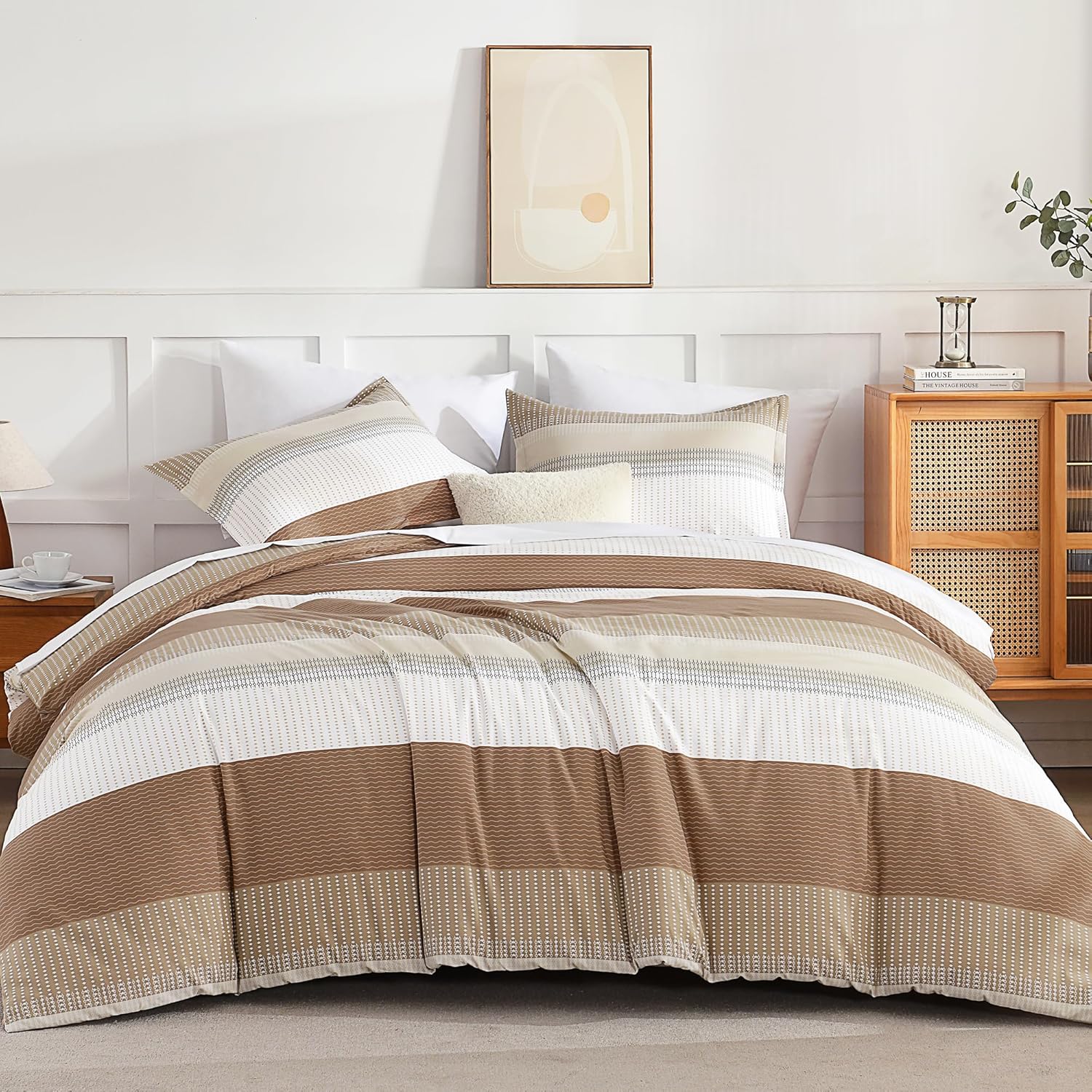 Andency Queen Comforter Set 7 Pieces Bed in a Bag - Black White Grey Striped Lightweight Soft Microfiber All Season Queen Size Bedding Set with Comforter, Fitted & Flat Sheet, Pillowcases & Shams - Image 15