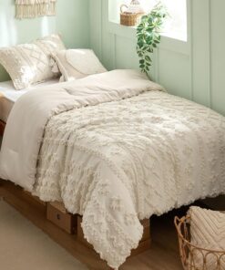 Bedsure Tufted Boho Comforter Set Twin Size - Beige Boho Bed Set, GentleSoftâ„¢ 2 Pieces Farmhouse Shabby Chic Embroidery Bedding, Gifts for Woman, Soft Jacquard Twin Comforter for All Seasons