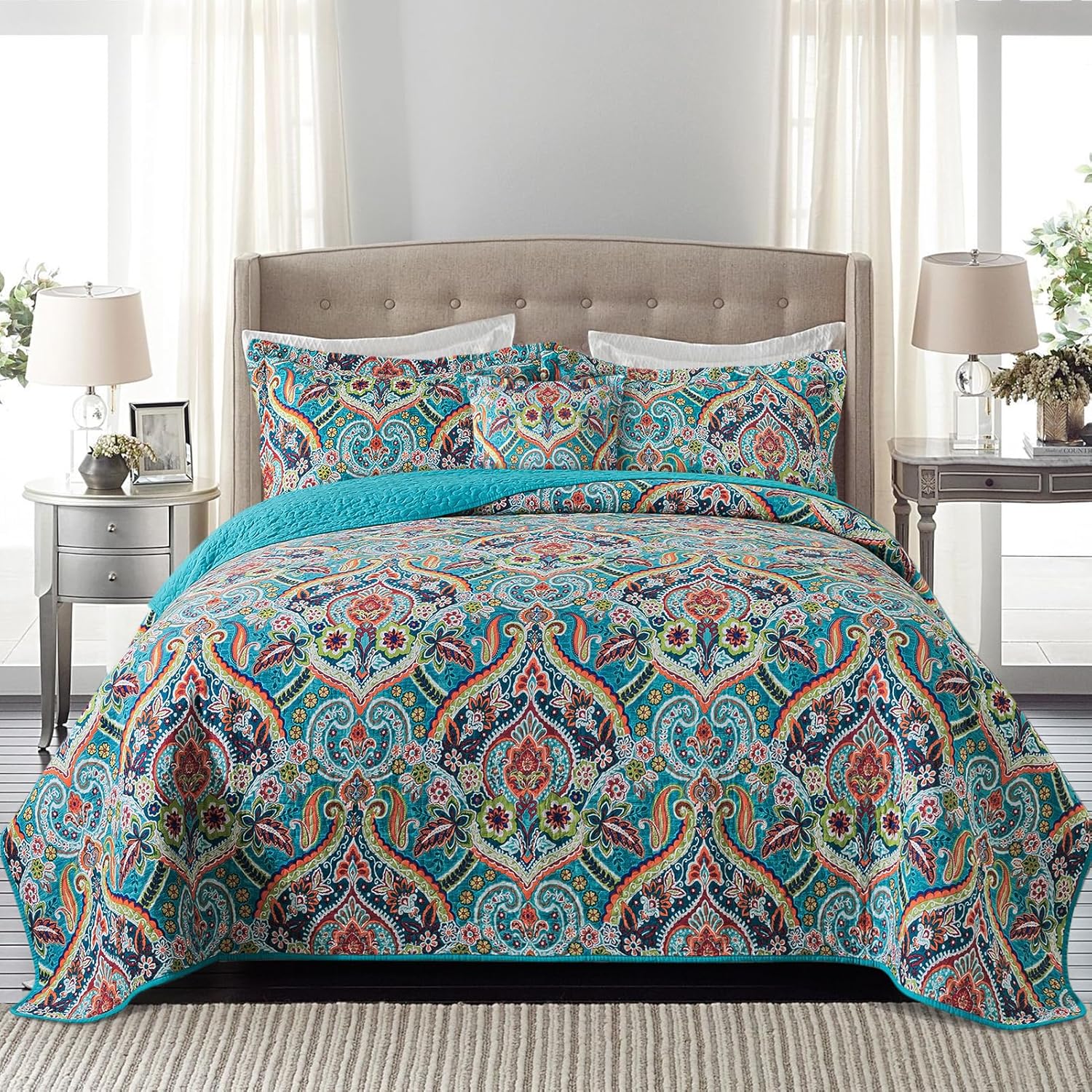 BEDIFANY Cotton King Size Quilt Sets, Lightweight King Quilt Bedding Set (98 x 106 inch) Garden Style Floral Bedspread King Size Coverlet Set for Bed Decorations - All Seasons, 3 Pieces - Image 26