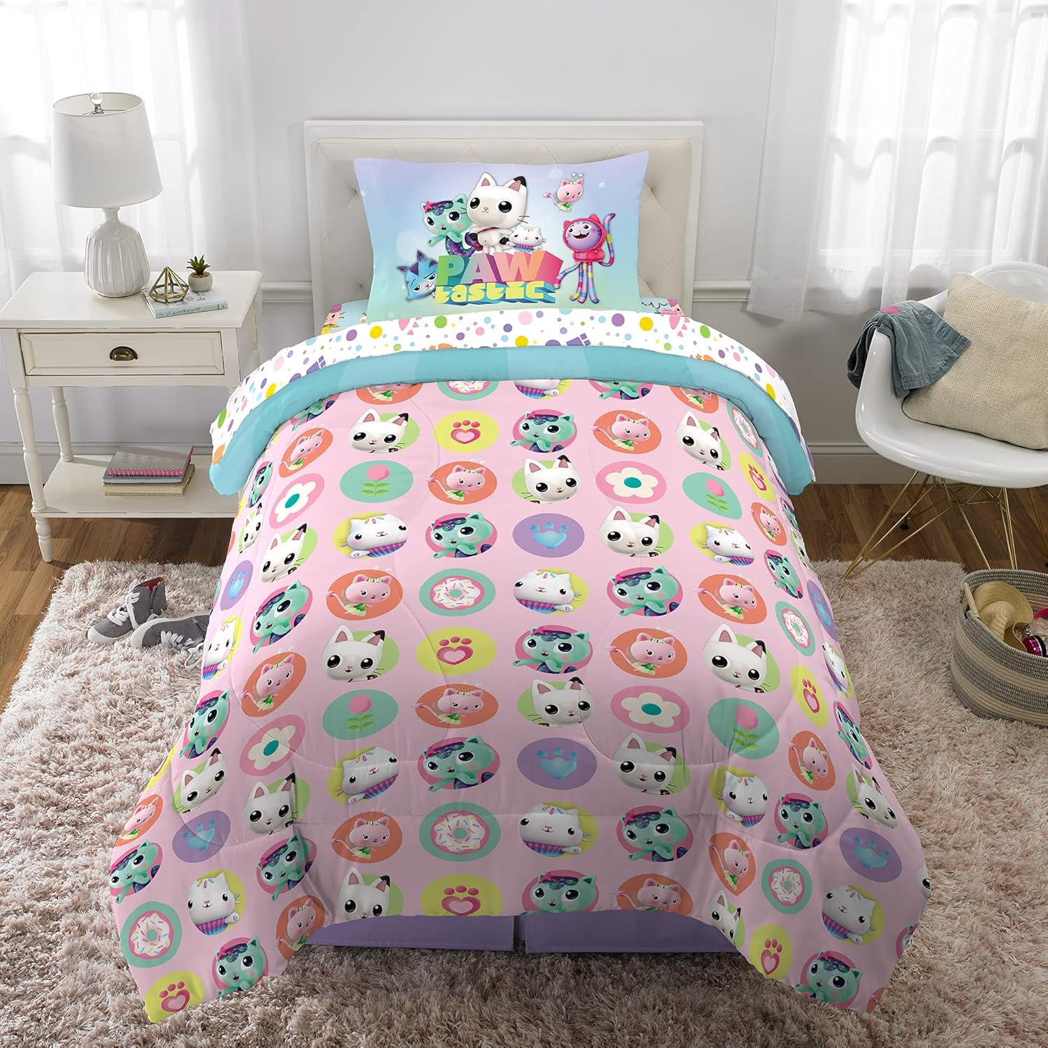 DreamWorks Gabby's Dollhouse Cakey, MerCat And Pandy Kids Bedding Super Soft Comforter And Sheet Set, 4 Piece Twin Size, By Franco - Image 6