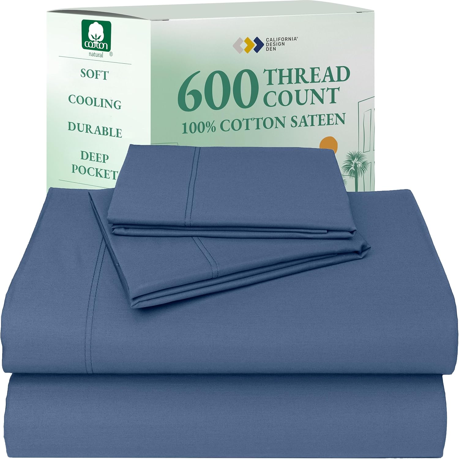 California Design Den Queen Sheet Set - Luxury 600 Thread Count Sateen, 100% Cotton Deep Pocket Queen Sheets with All Around Elastic, Snug Fit, Hotel Quality Bedding Set - White - Image 35