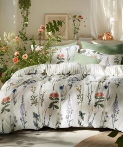 Bedsure Comforter Set Queen Size - Cute Floral Bedding Comforter Set, 3 Pieces, 1 Soft Reversible Coconut White Botanical Flowers Comforter and 2 Pillow Shams