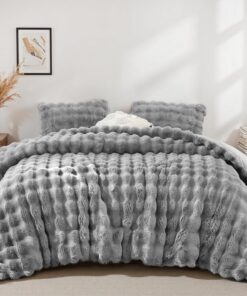 YIKUSH Light Gray Comforter Set King – Ultra Soft & Warm Faux Fur Comforter for Winter, Elegant Fluffy Comforter King Set with Pillowcases, Cozy Gray Bedding Set