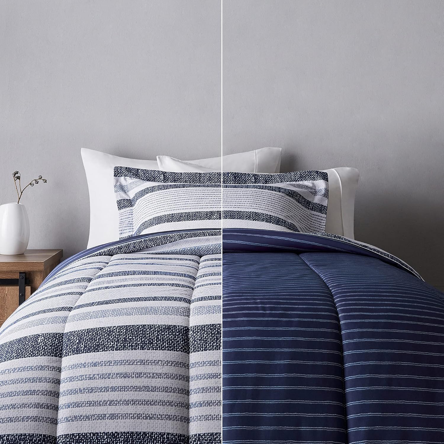 Amazon Basics King Size Comforter Sets, Ultra-Soft Lightweight Microfiber Reversible 3-Piece Bedding, Gray Medallion - Image 7