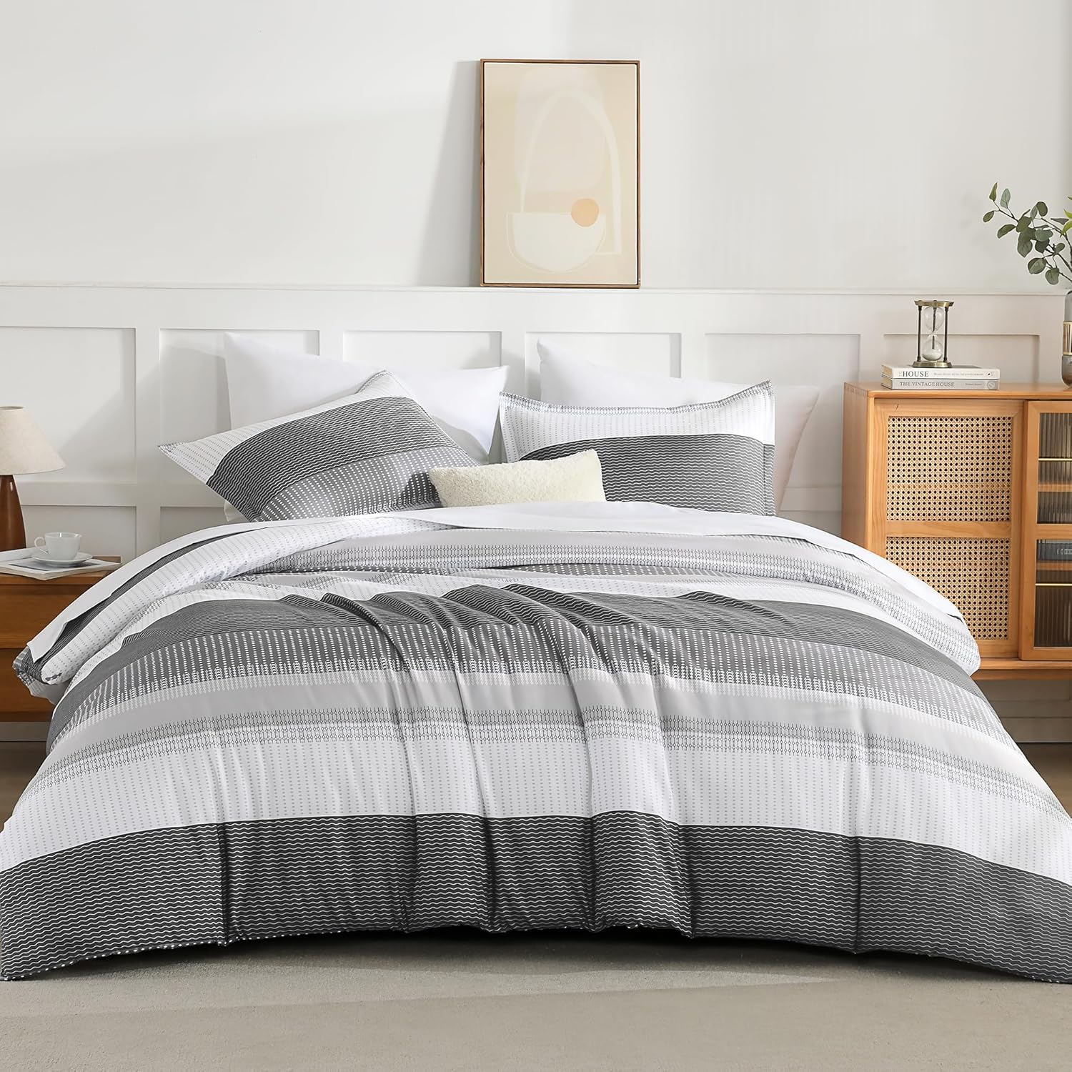 Andency Queen Comforter Set 7 Pieces Bed in a Bag - Black White Grey Striped Lightweight Soft Microfiber All Season Queen Size Bedding Set with Comforter, Fitted & Flat Sheet, Pillowcases & Shams - Image 14