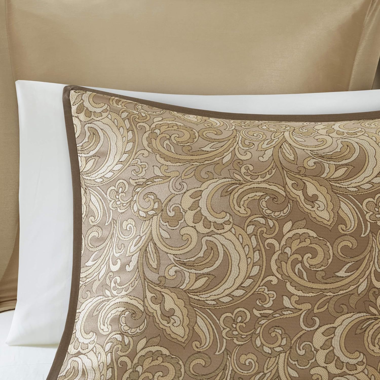 Madison Park Essentials Brystol 24 Piece Room in a Bag Faux Silk Comforter Jacquard Paisley Design Matching Curtains Down Alternative Hypoallergenic All Season Bedding-Set, King(104"x92"), Brown - Image 3