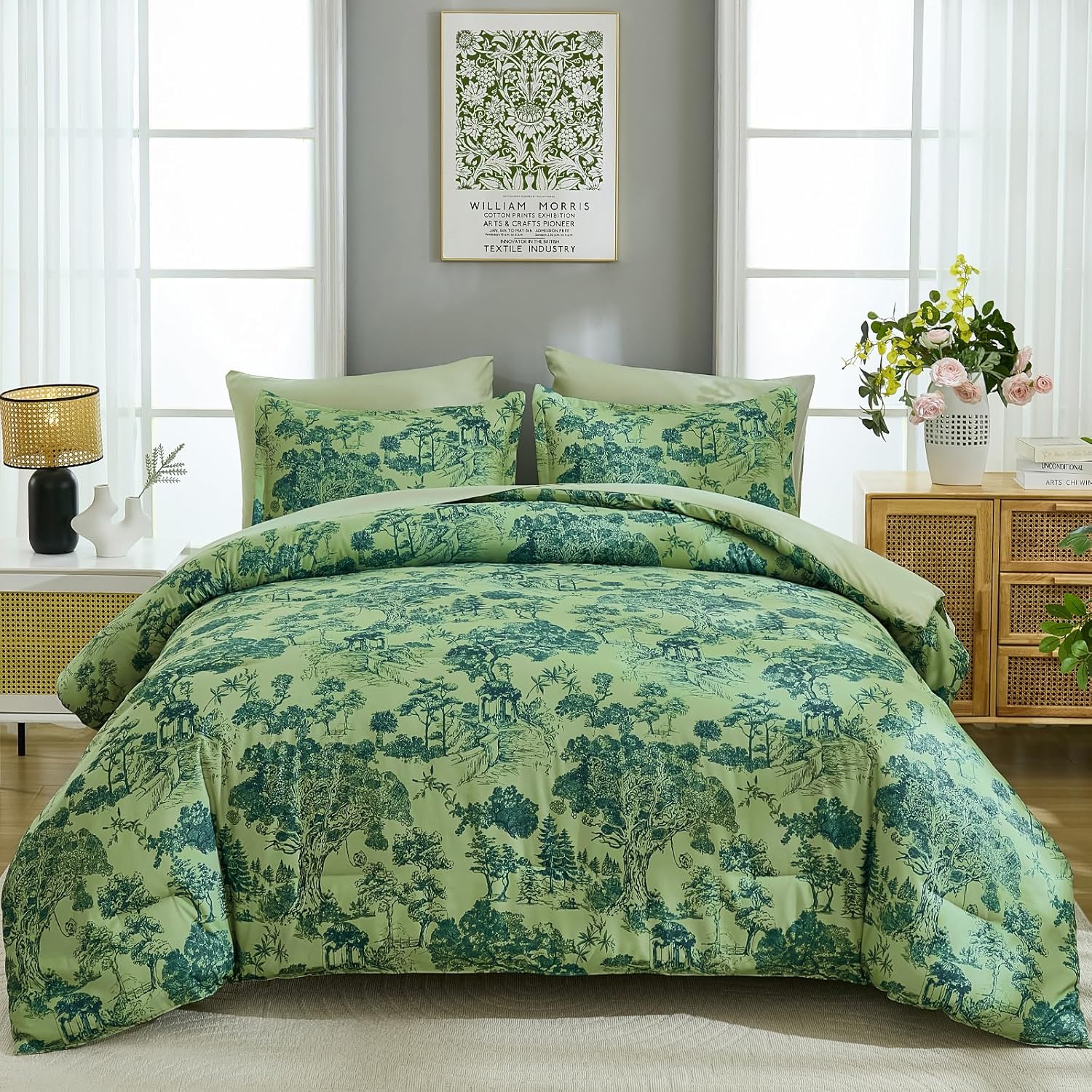 DJY Blue Comforter Set Queen, 7 Pieces Bed in a Bag Queen Size Botanical Comforters with Sheets Elegant Plants Print Soft Microfiber Reversible Complete Bedding Sets for All Season - Image 11