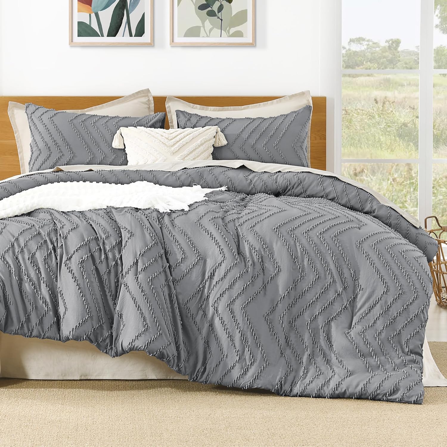 Litanika Queen Comforter Set Beige, 3 Pieces Lightweight Comforters Queen Size Chevron Tufted Bedding Comforter Set, Fluffy Bed Set - Image 22