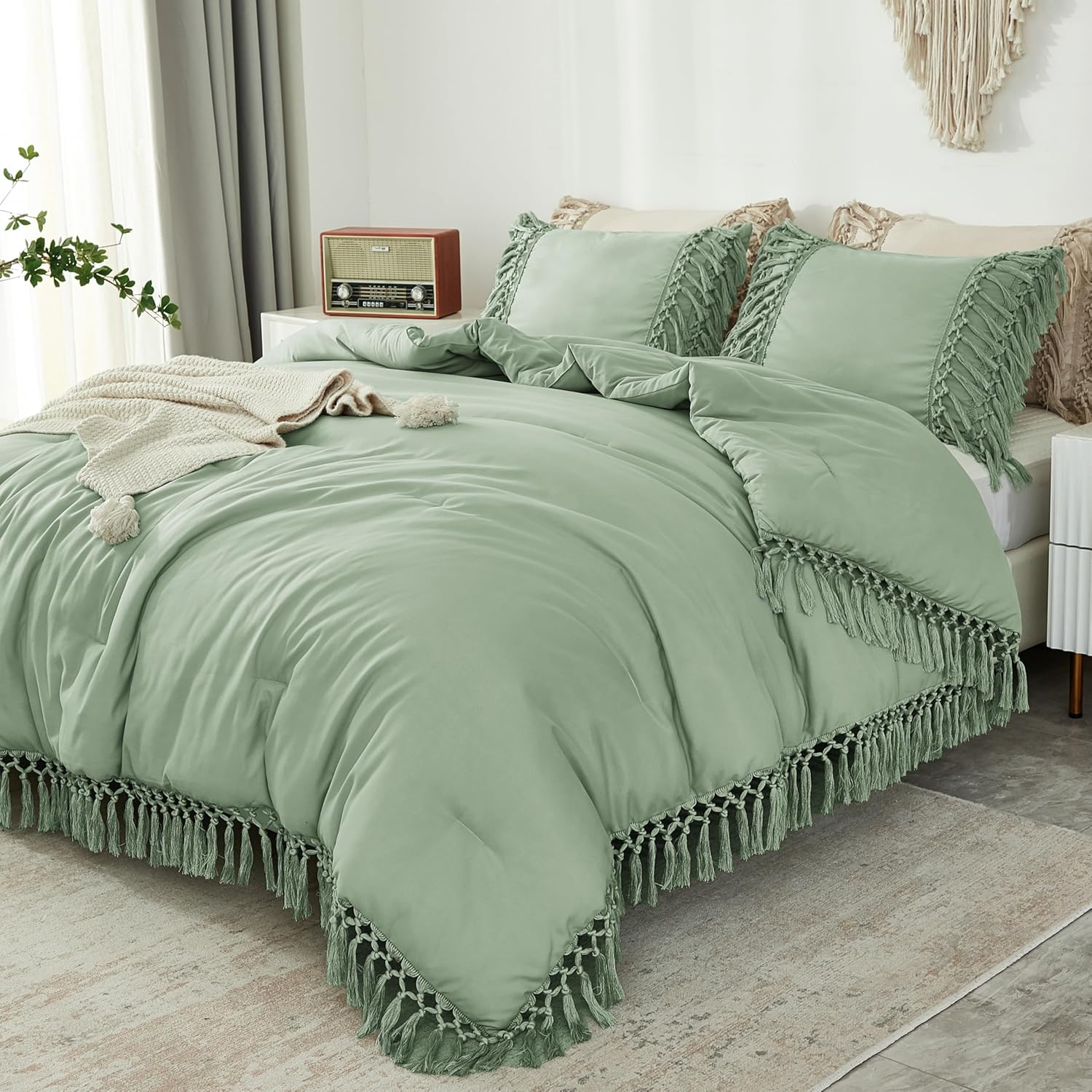 Andency Comforter Queen Size Set Beige, 3 Pieces Tassel Boho Lightweight Winter Bedding Comforters & Sets, All Season Bed Set (90x90In Comforter & 2 Pillowcases) - Image 17