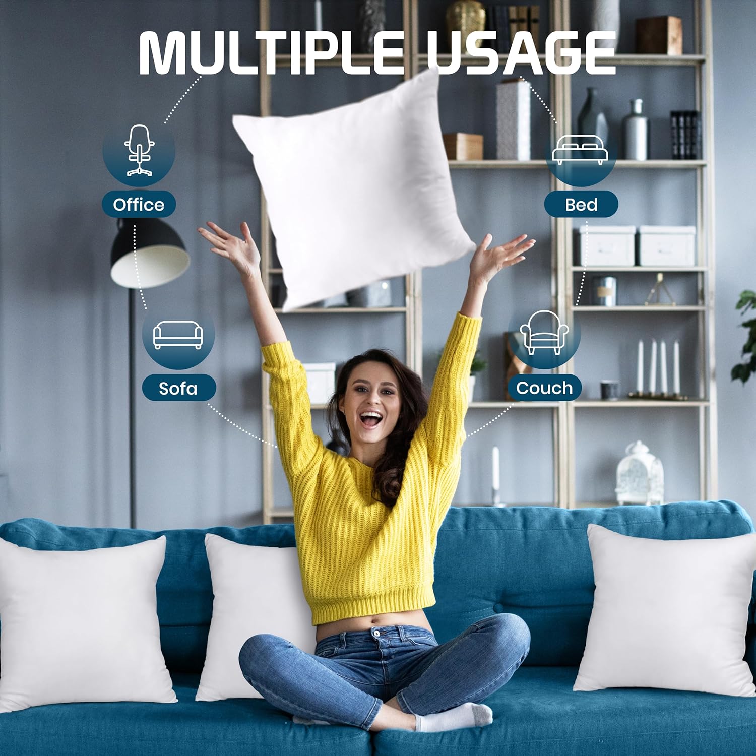 Utopia Bedding Throw Pillows (Set of 4, White), 18 x 18 Inches Pillows for Sofa, Bed and Couch Decorative Stuffer Pillow - Image 5