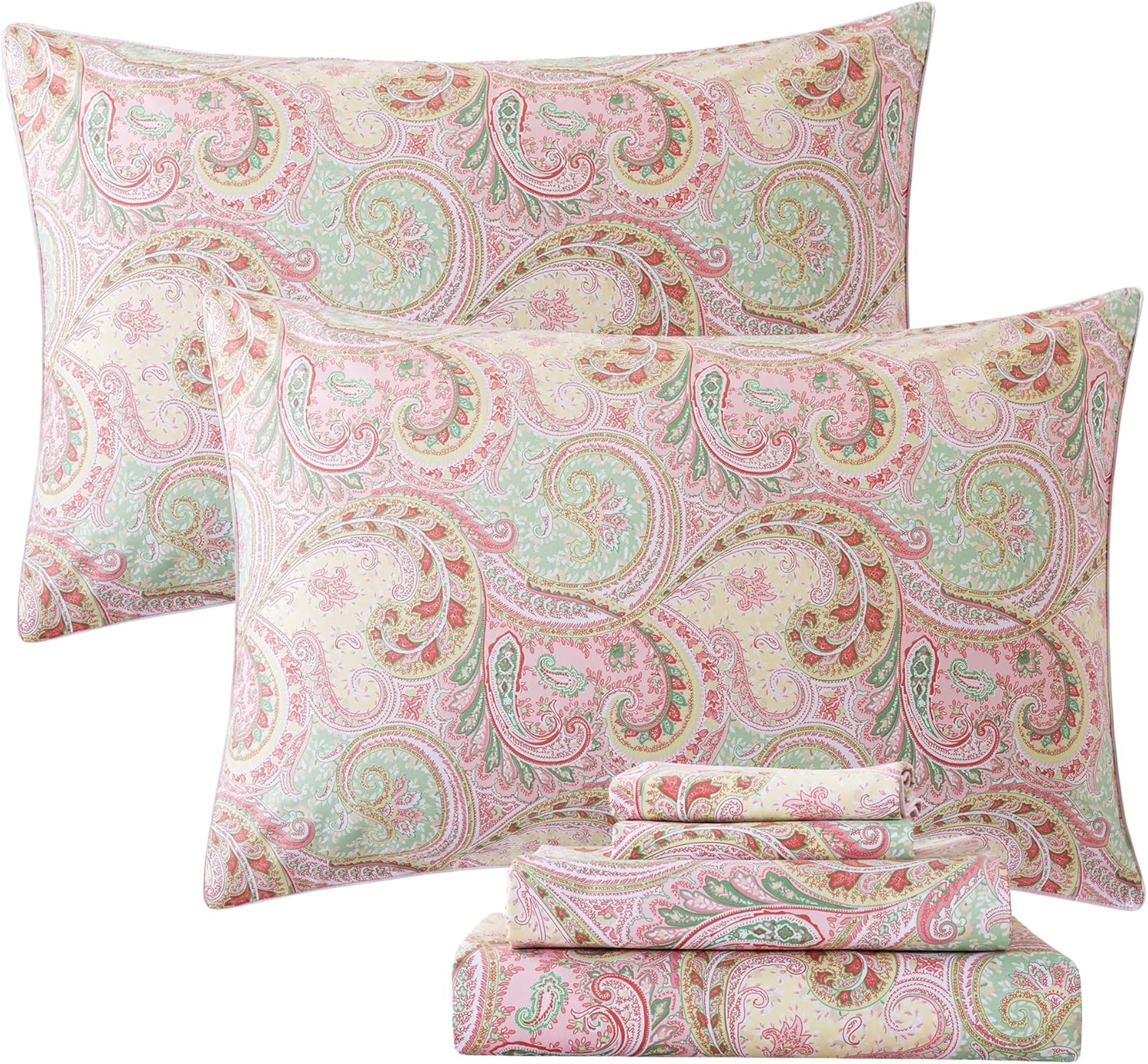 FADFAY Shabby Floral Bedding Elegant Peony Sheets Set Luxury Bedding Collections 100% Egyptian Cotton Deep Pocket, 4 Piece-King Size - Image 34