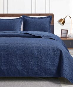 Love's cabin King Size Quilt Set Navy Blue Bedspreads - Soft Bed Summer Lightweight Bedspread Comforter - Modern Style Coin Pattern Coverlet for All Season - 3 Pieces (1 Quilt, 2 Pillow Shams)
