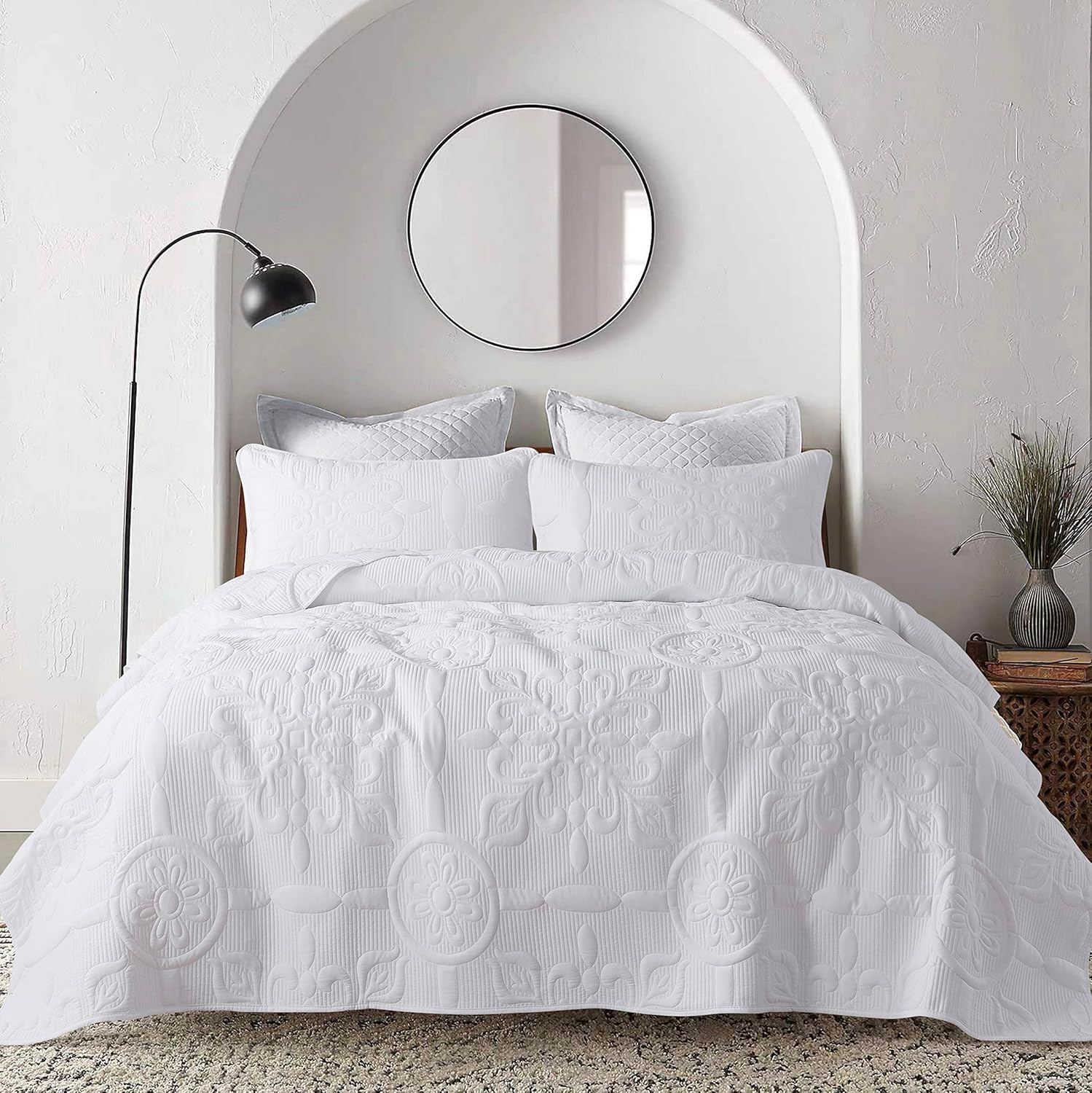 B2EVER Beige Damask Quilt Twin Size Bedding Sets with 1 Pillow Sham, Boho Bedspread Lightweight Soft Farmhouse Vintage Bohemian Coverlet Retro Jacquard Pattern Bed Cover for All Season, 2 Pieces - Image 20