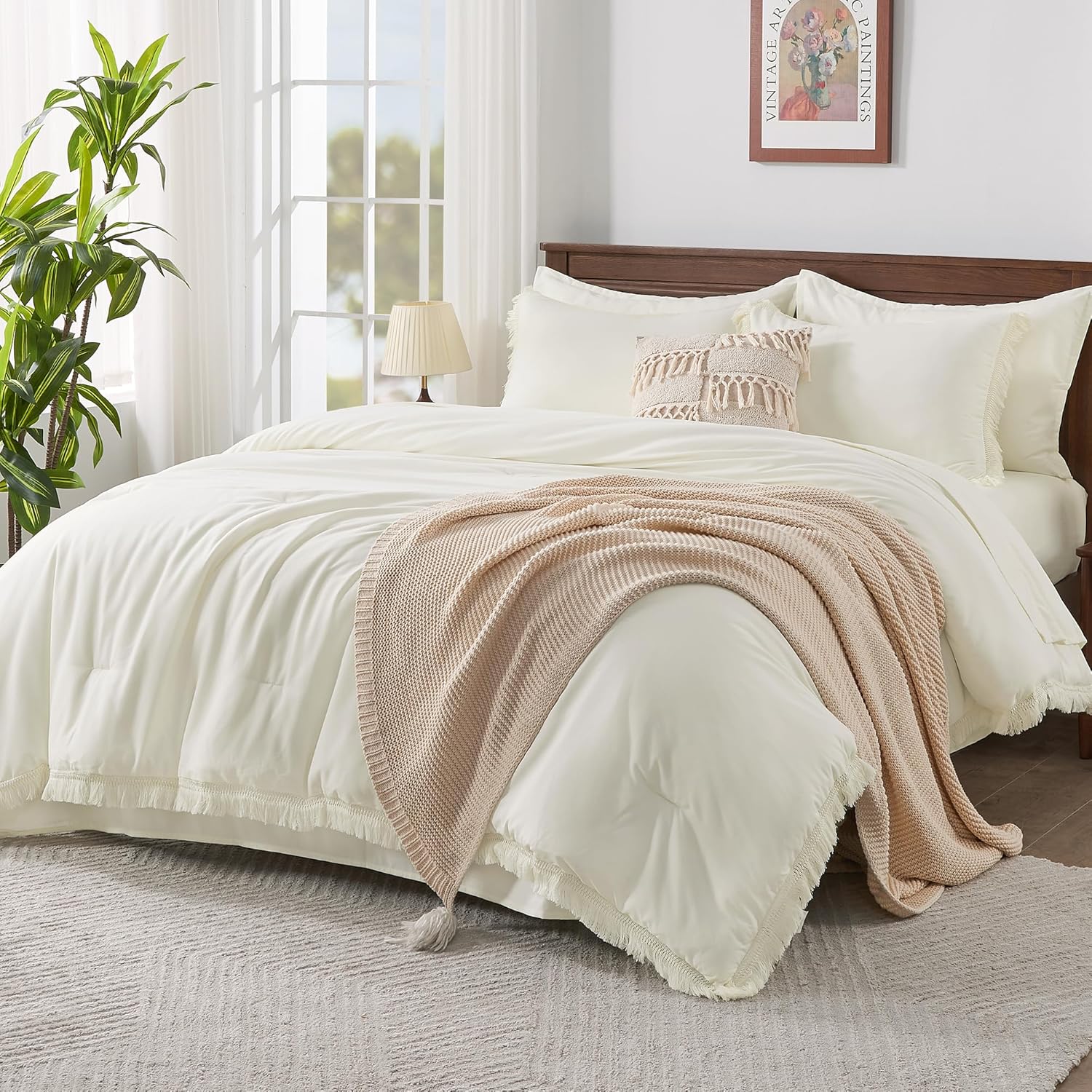 Andency Queen Comforter Set with Sheets Burnt Orange - 7 Pieces Boho Tassel Bed in a Bag Soft Lightweight Bedding Sets, Terracotta Rust Fringe Bed Set with Comforter, Sheets, Pillowcases & Shams - Image 19