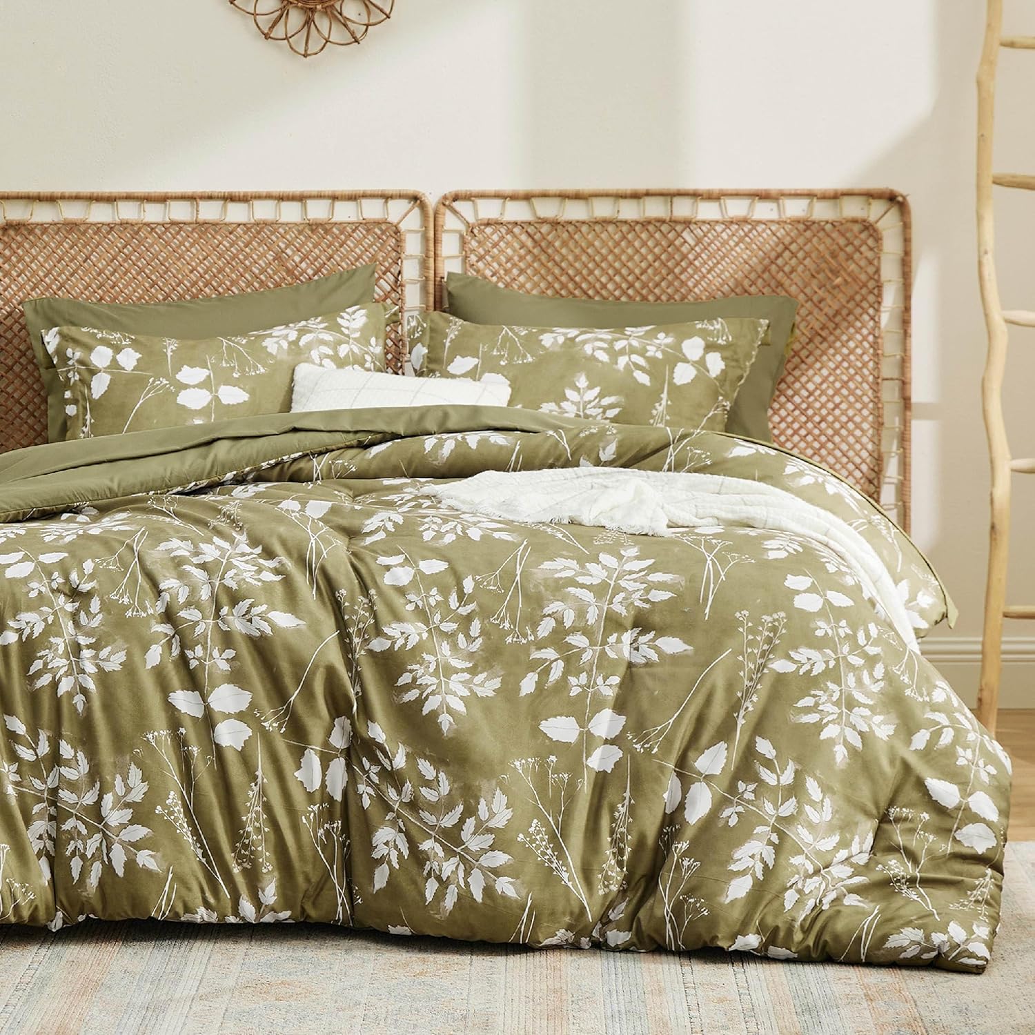 Bedsure Queen Comforter Set - 7 Pieces Floral Sage Green Soft Bedding Sets, Queen Bed in a Bag with Botanical Flowers Comforter, Sheets, Pillowcases & Shams - Image 24