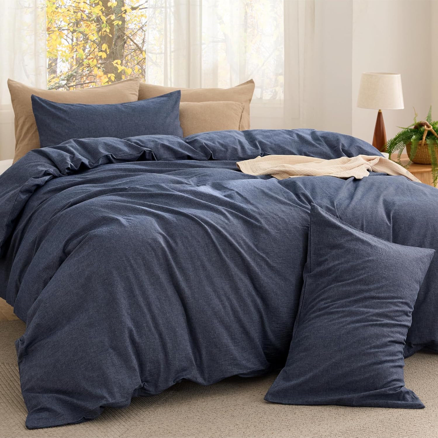 Bedsure Comforter Set King Size - Cotton Fabric with Microfiber Inner Fill, Grayish Olive Green Soft Bed Set for All Seasons, 3 Pieces, 1 Comforter (104" x 90") and 2 Pillow Cases (20" x 36") - Image 15