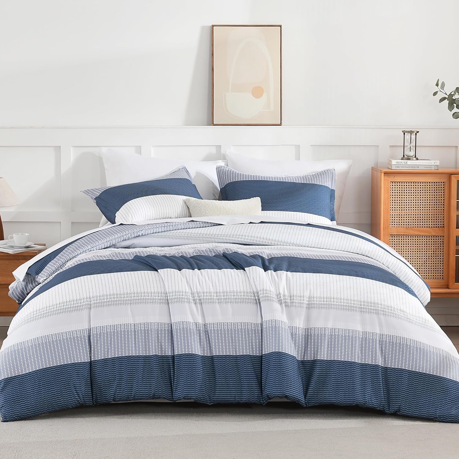 Andency Queen Comforter Set 7 Pieces Bed in a Bag - Black White Grey Striped Lightweight Soft Microfiber All Season Queen Size Bedding Set with Comforter, Fitted & Flat Sheet, Pillowcases & Shams - Image 12