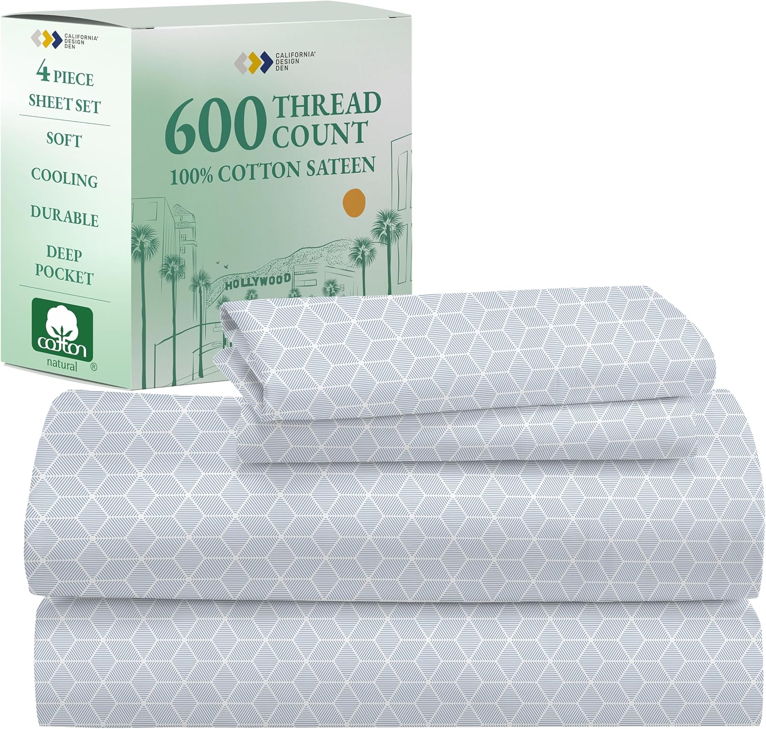 California Design Den Queen Sheet Set - Luxury 600 Thread Count Sateen, 100% Cotton Deep Pocket Queen Sheets with All Around Elastic, Snug Fit, Hotel Quality Bedding Set - White - Image 52