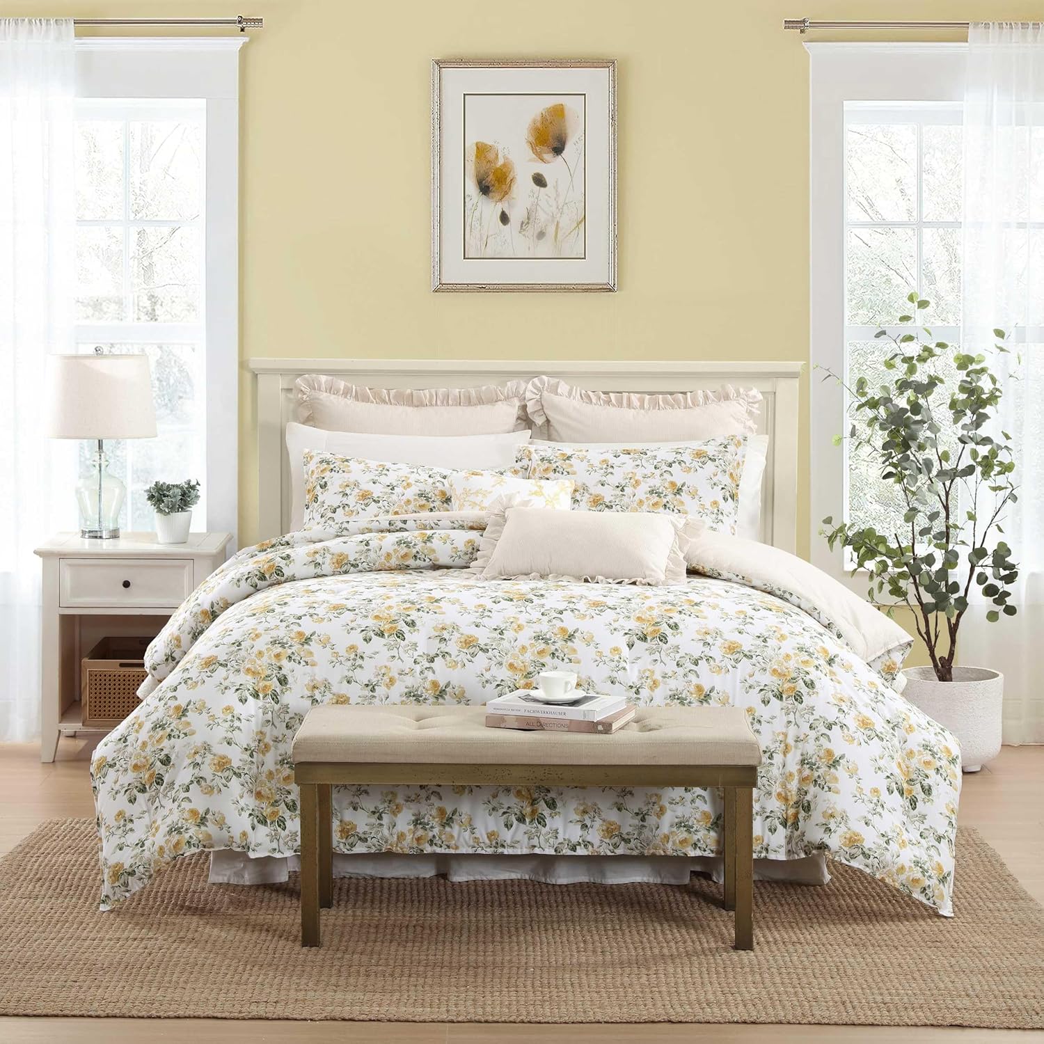 Laura Ashley - Queen Comforter Set, Soft Cotton Bedding with a Medium Weight for Year Round, 7 Piece Bed Set with Matching Pillowcases, Euro Shams & Bonus Throw Pillow Covers (Hope Patchwork Blue) - Image 15